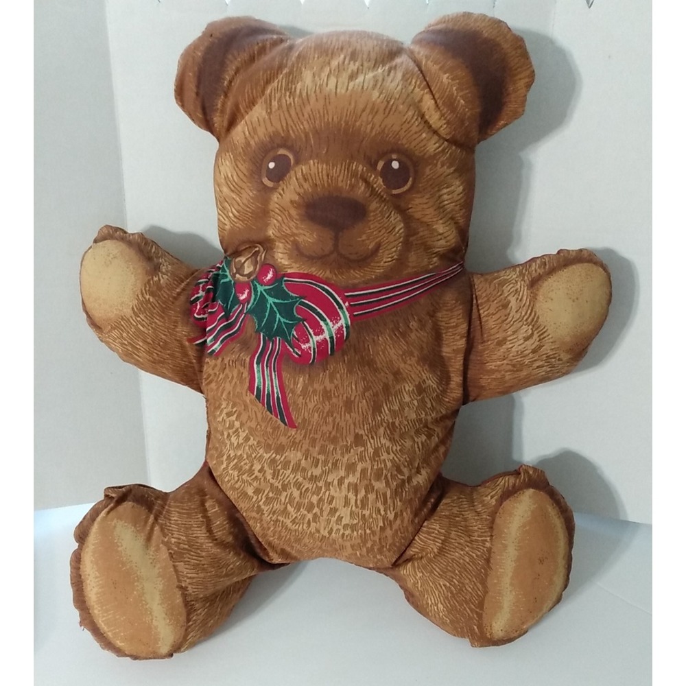 Vintage Christmas Teddy Bear Stuffed Panel Pillow Fabric Cut & Sew 80s Wamsutta